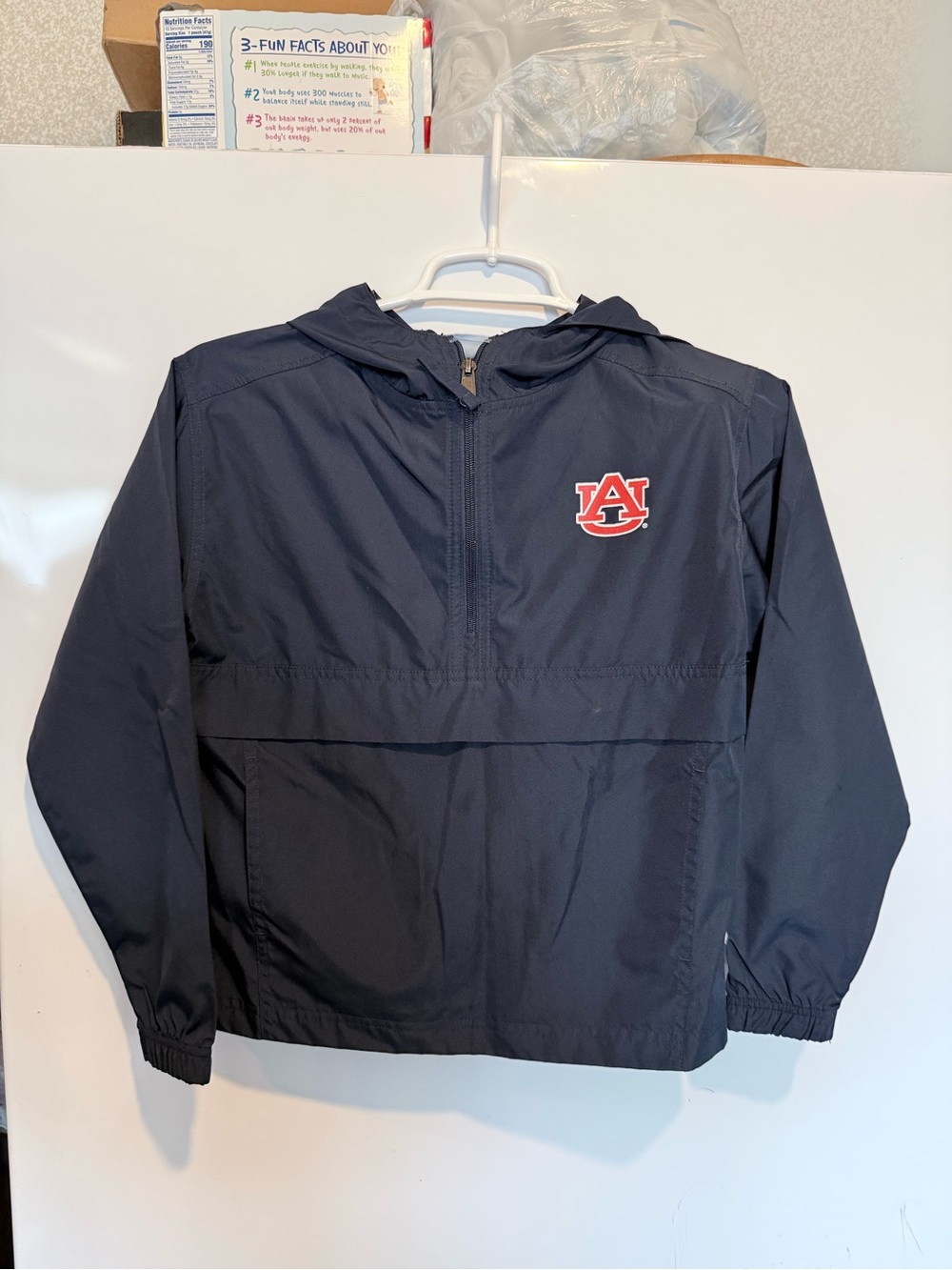 Champion Kids Navy Blue Rain Jacket with Red Auburn Logo